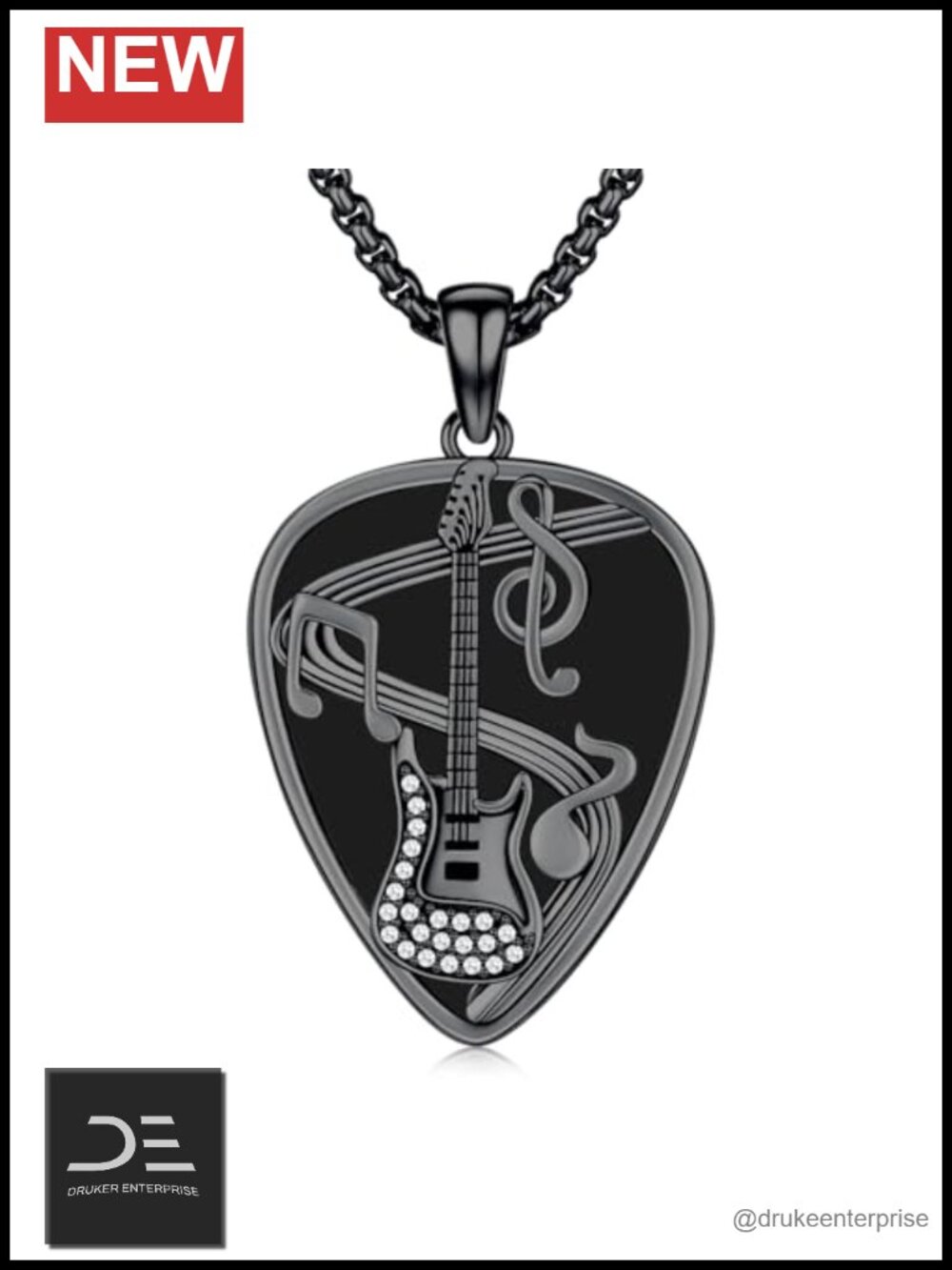 Guitar Pick Necklace 925 Sterling Silver Pendant Music Jewelry Gift